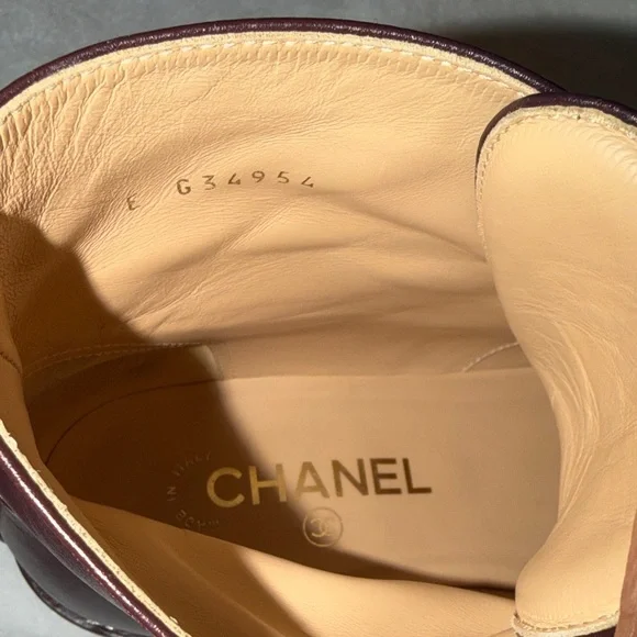 Chanel Burgundy Leather Women's Ankle Boots - Picture 14 of 16